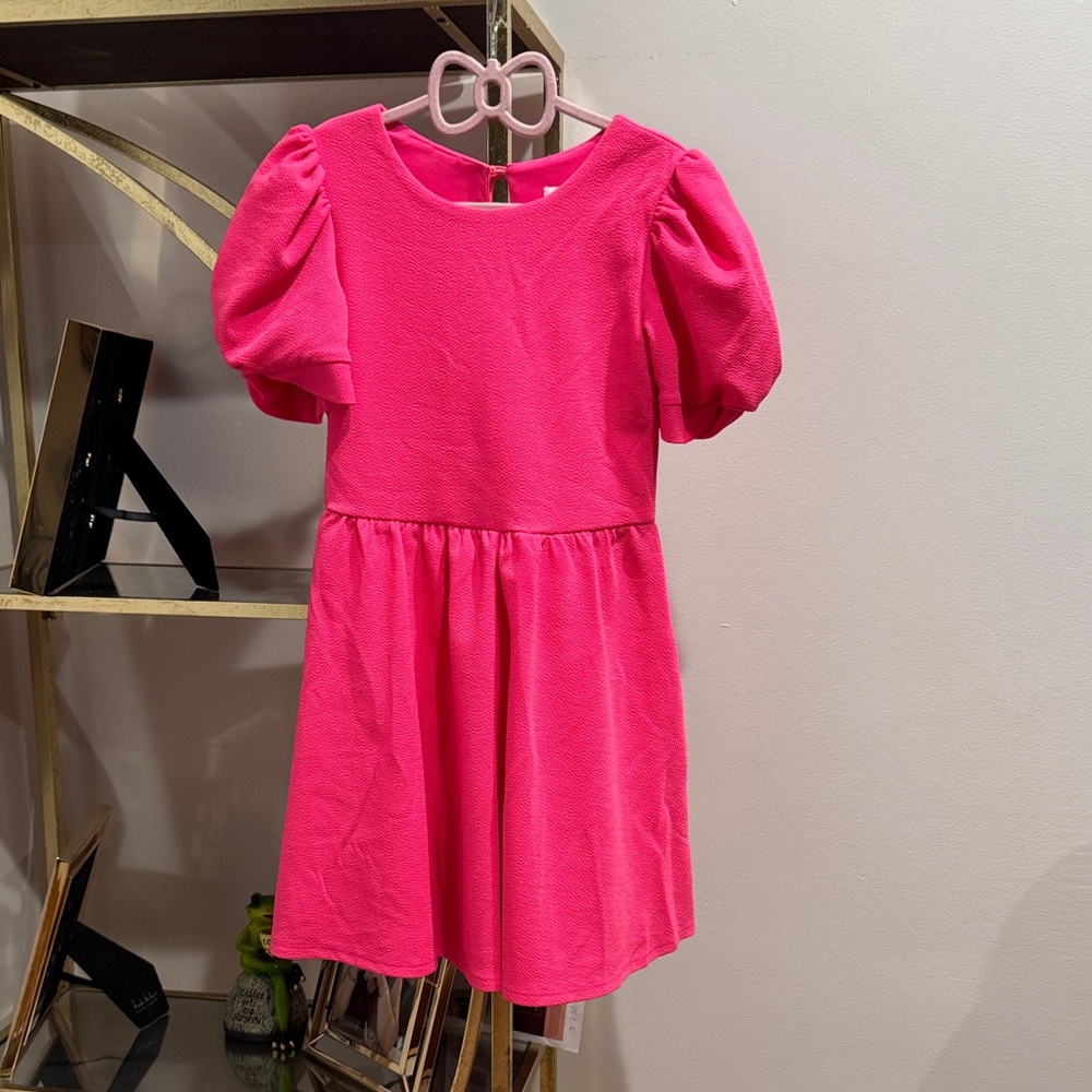 Emerald sundae Girls' Bright Pink Puff-Sleeve Dress - Classic Party Style size 7
